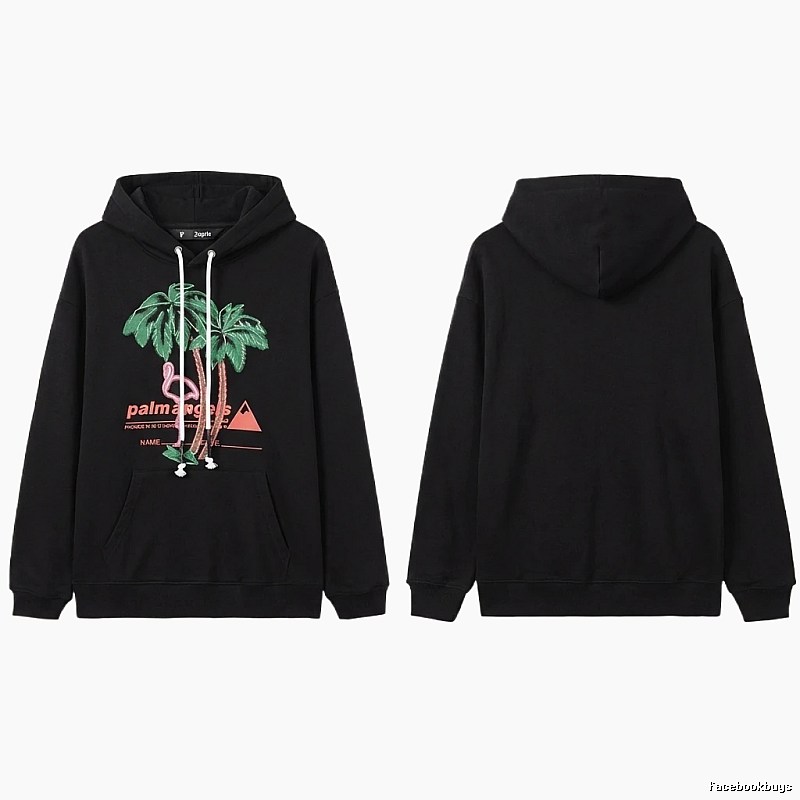 Palm Angels Black Hoodie with Palm Tree Print