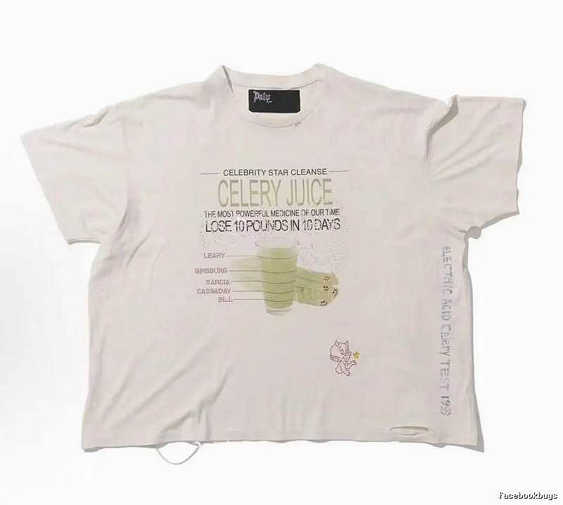 Paly Hollywood Celery Juice Print Vintage Style White T-Shirt