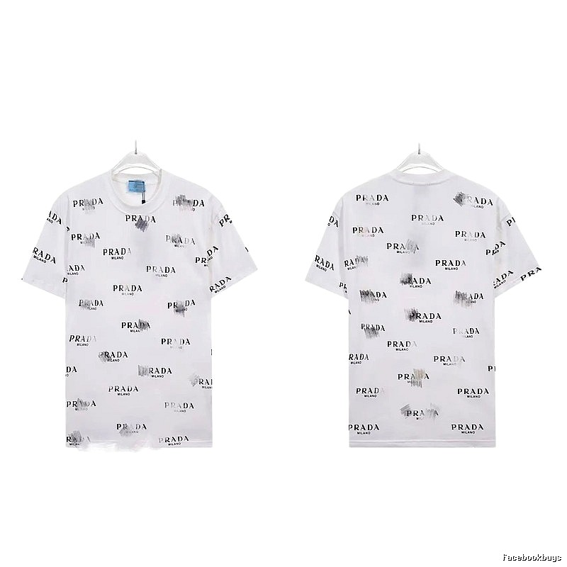 Prada All-over Print Streetwear Style White Short-sleeve T-Shirt