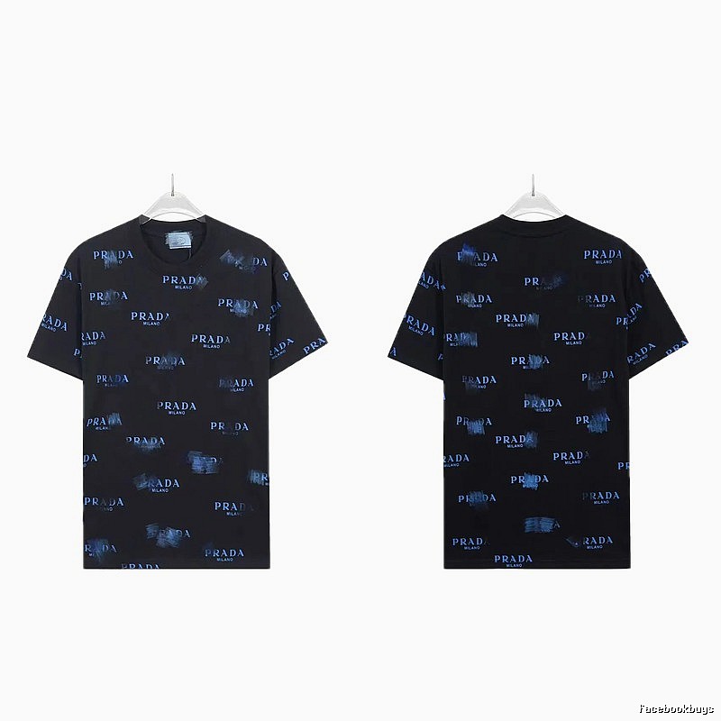Prada All-over Printed Streetwear Style Black Short-sleeve T-shirt