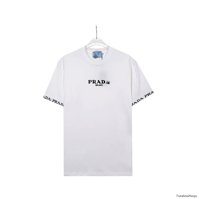 Prada Classic Webbing Minimalist Style White T-Shirt