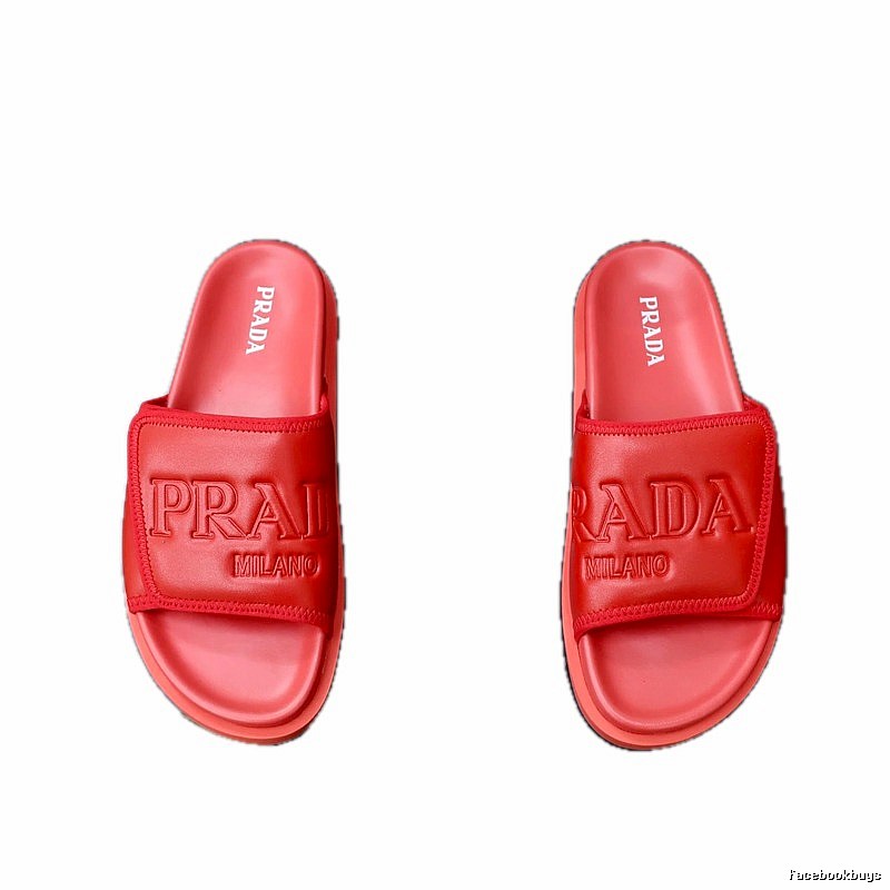 Prada Embossed Casual Red Slide Sandals