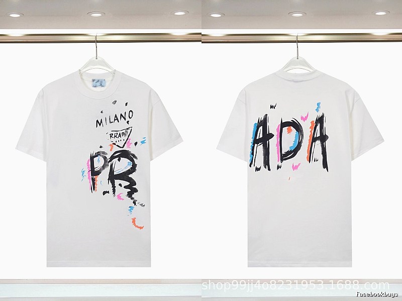 Prada Graffiti Street Style White Short-sleeved T-shirt