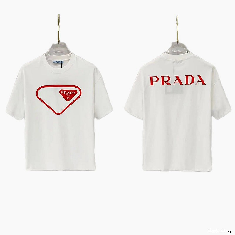 Prada Inverted Triangle Minimalist Style White Short-sleeve T-shirt