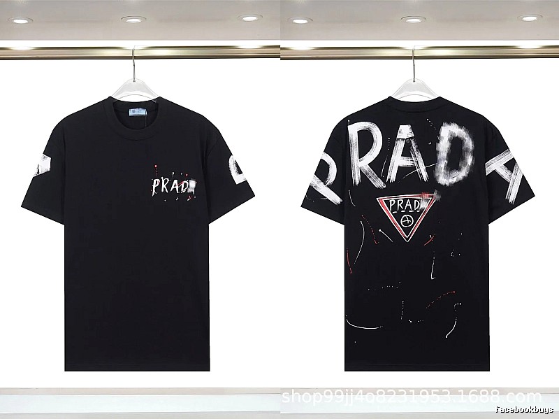 Prada Triangle Logo Graffiti Style Black Short-sleeve T-shirt