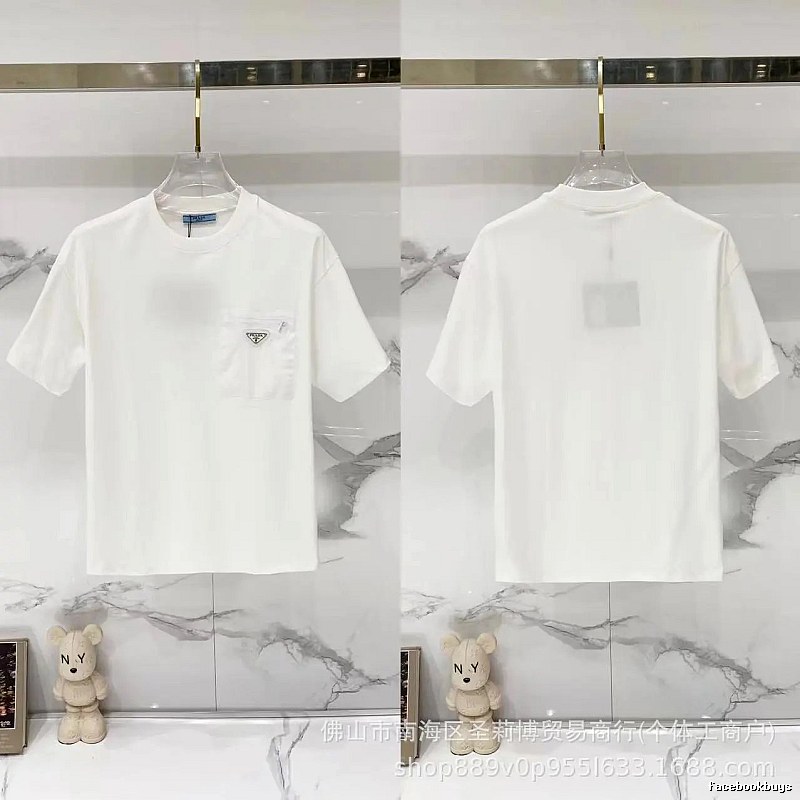 Prada Triangle Logo Minimalist Style White Short-sleeve T-shirt