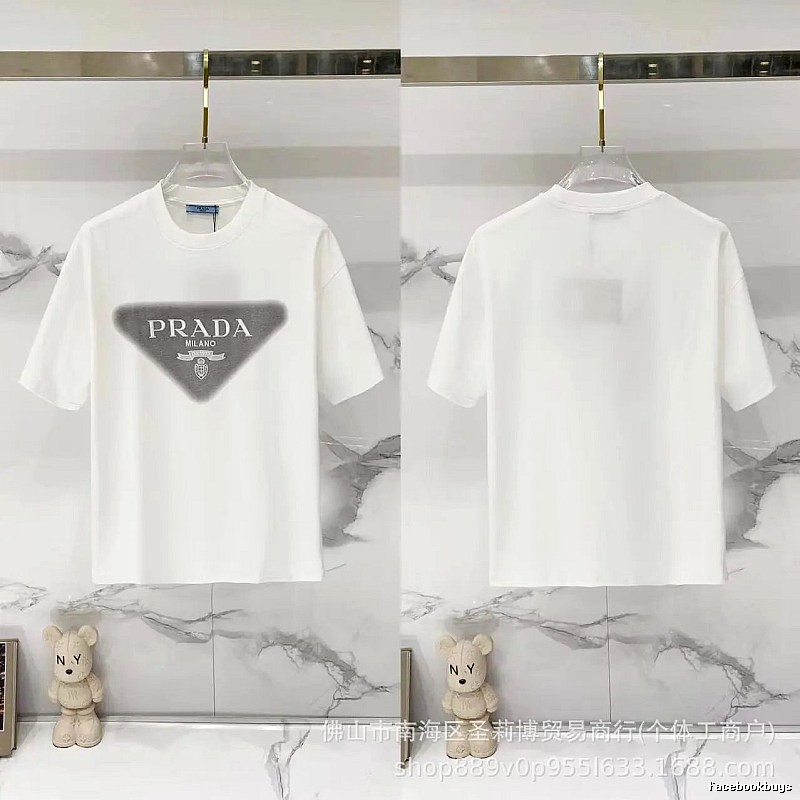 Prada Triangle Logo Minimalist Style White T-Shirt