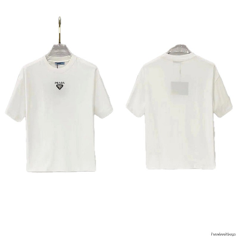 Prada Triangular Logo Minimalist Style White Short-sleeve T-shirt