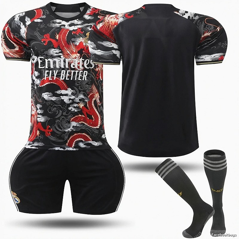 Real Madrid dragon pattern Chinese style black jersey