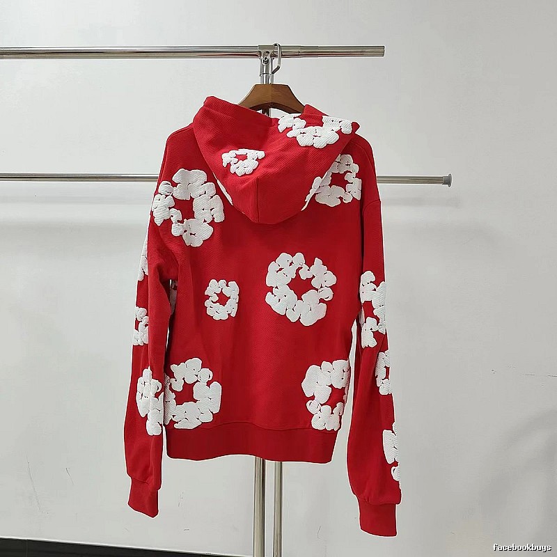 Red White Floral Hoodie Streetwear Style