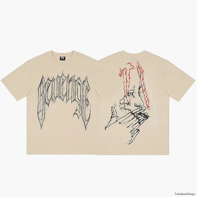 Revenge Beige Skull Graphic T-Shirt Clean Finish
