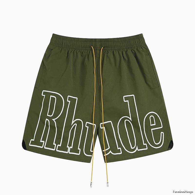RHUDE letter-style military green shorts