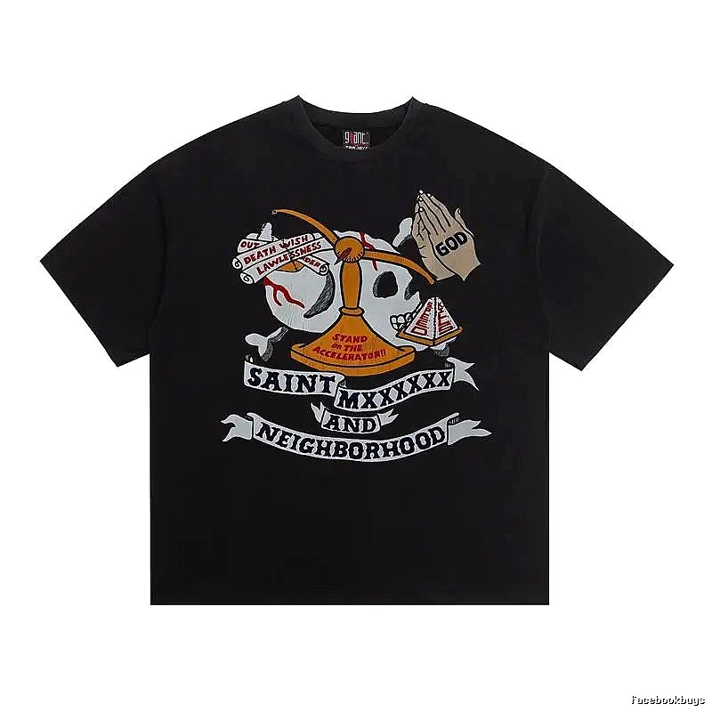 SAINT Skull Print Street Style Black T-Shirt