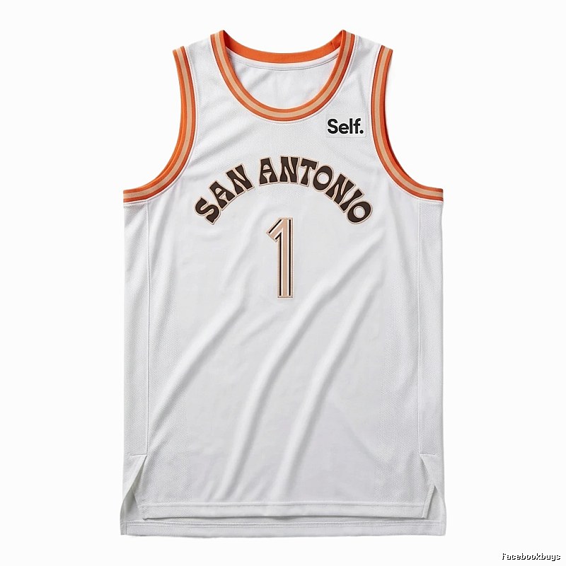 Self. Spurs white and orange basketball jersey