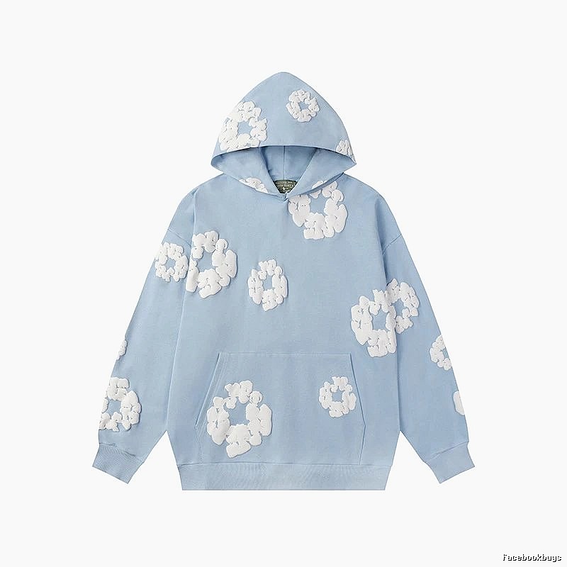 Sky Blue Flower Print Pullover Hoodie
