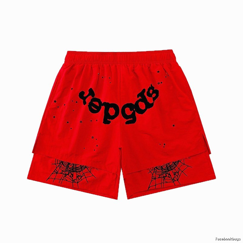 Sp5der Letter Print Trendy Brand Red Shorts