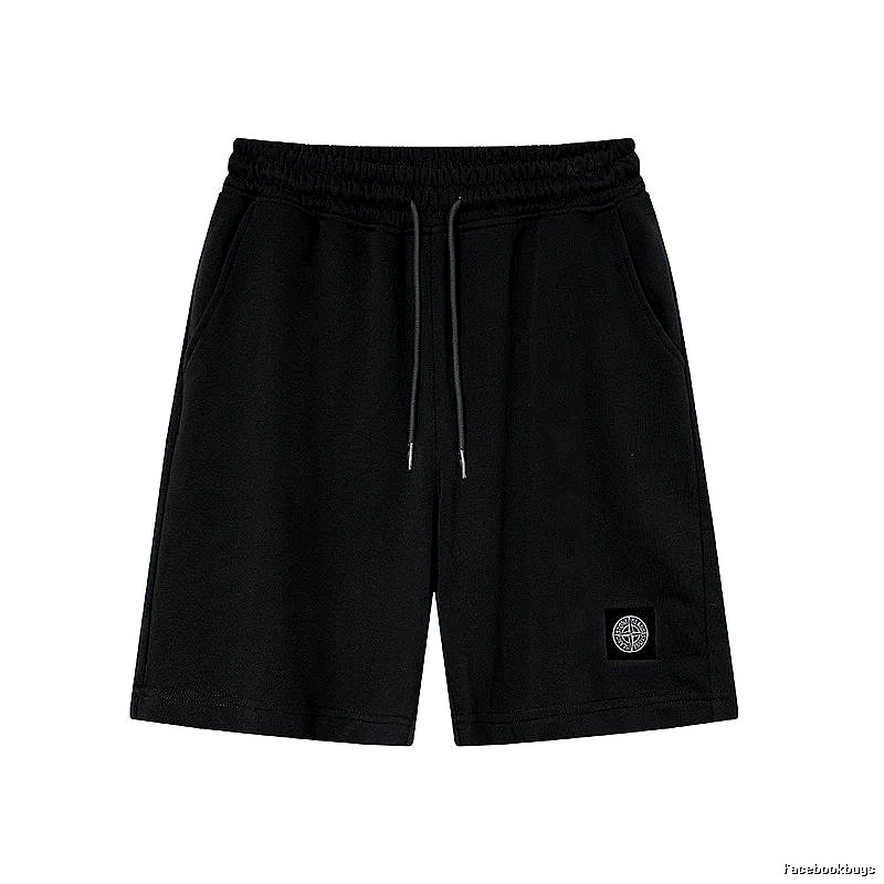 Stone Island Badge Casual Style Black Sports Shorts