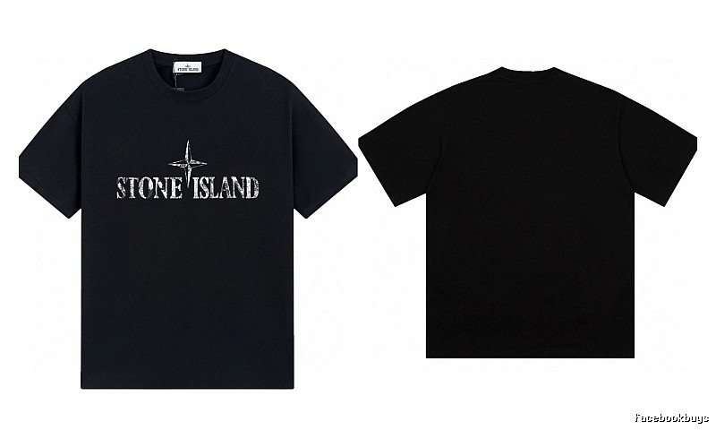 Stone Island Classic Distressed Street Style Black Short Sleeve T-Shirt