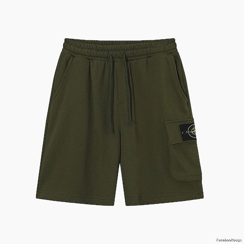 Stone Island Classic Workwear Style Army Green Casual Shorts