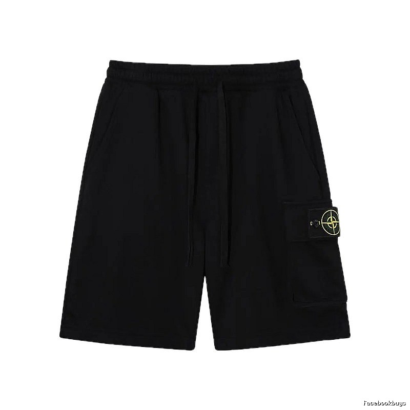 Stone Island Compass Logo Workwear Style Black Shorts