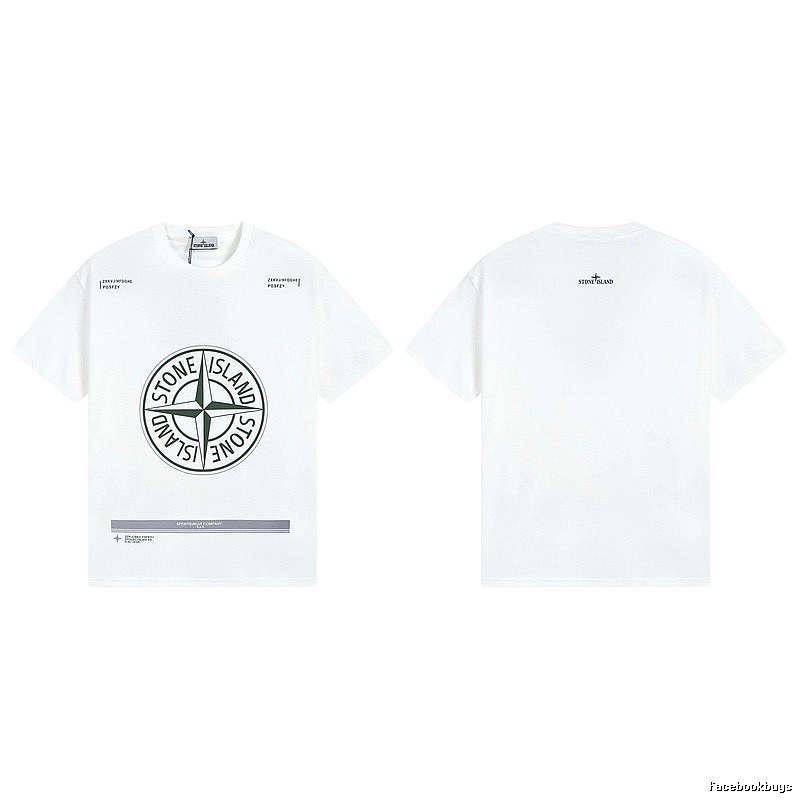 Stone Island Compass Print Casual Style White Short-sleeve T-shirt