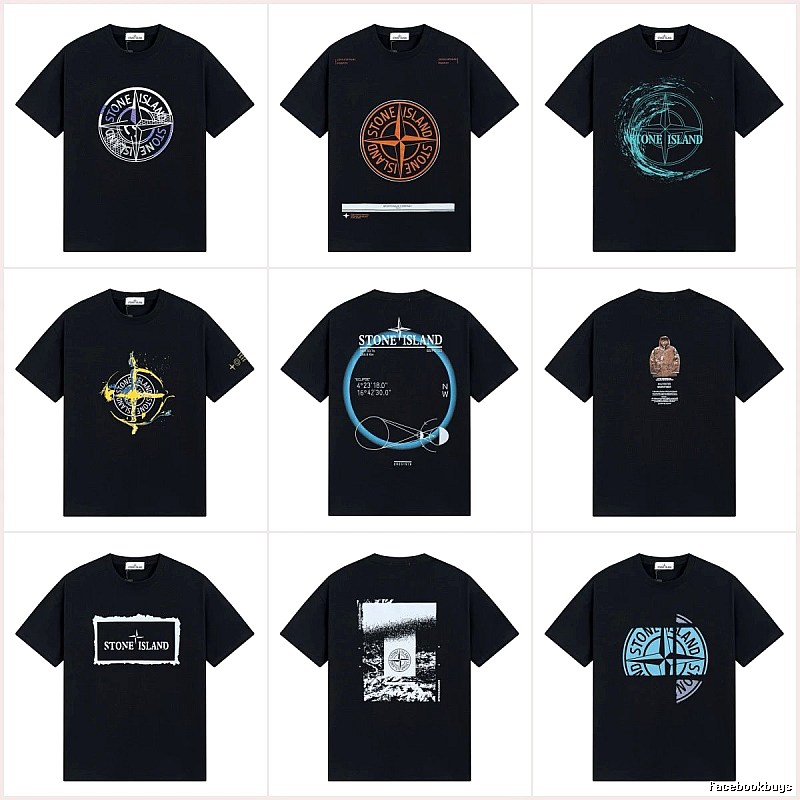 Stone Island Compass Print Street Style Black T-Shirt