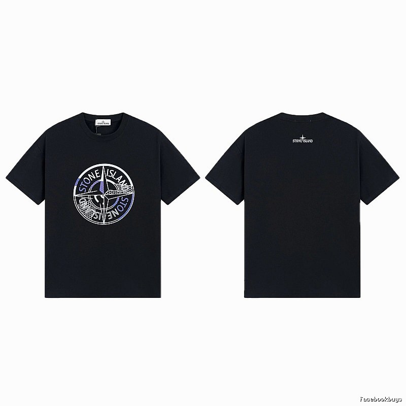 Stone Island Compass Print Street Style Black T-Shirt