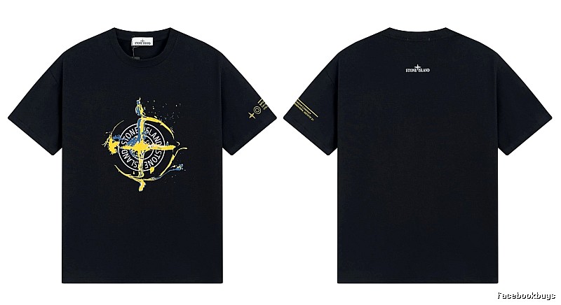 Stone Island Ink-splattered Street Style Black Short-sleeve T-shirt