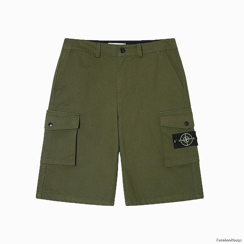 Stone Island Techwear Style Army Green Cargo Shorts