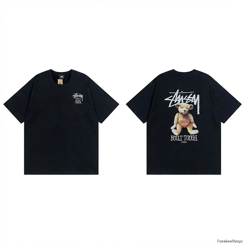 Stussy Bear Trendy Cool Style Black T-shirt