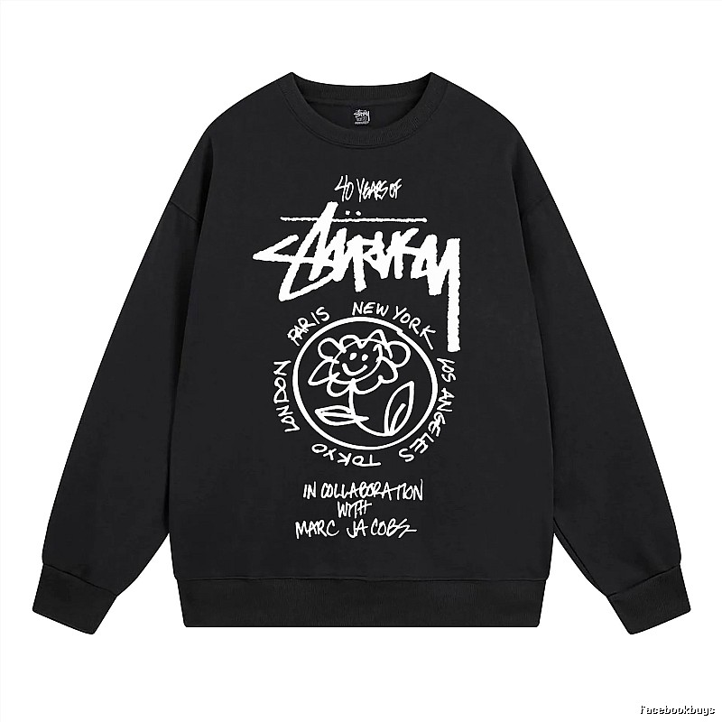 Stussy Black Style 539 Graphic SweatShirt Campus Look