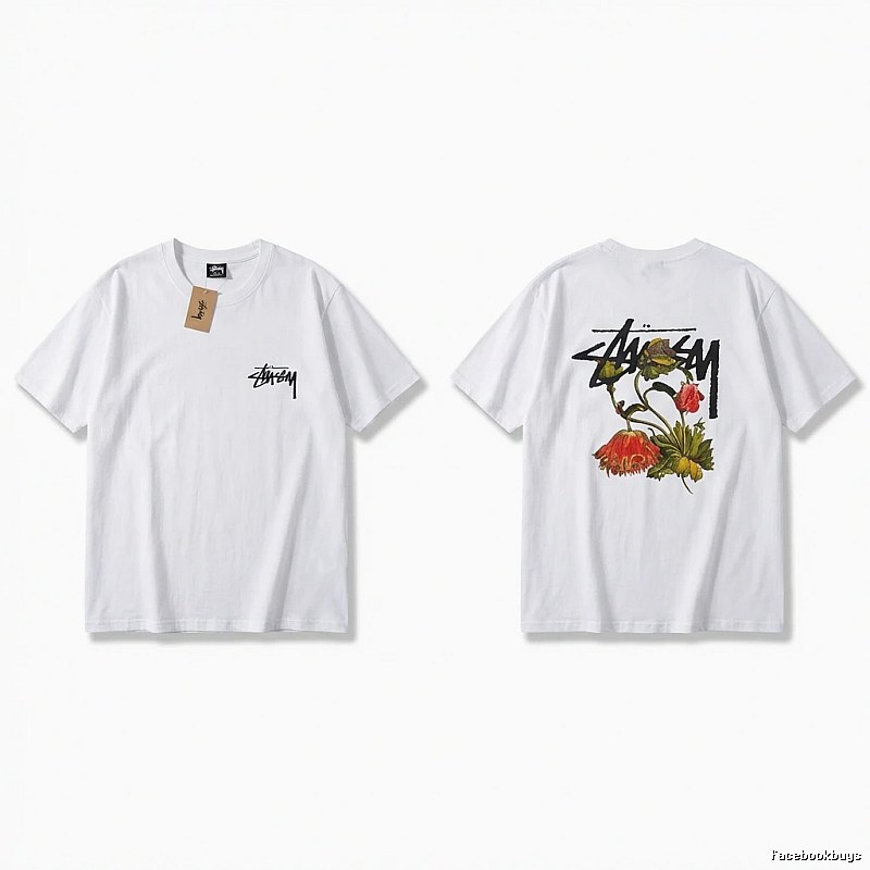 Stussy Floral Print White T-Shirt