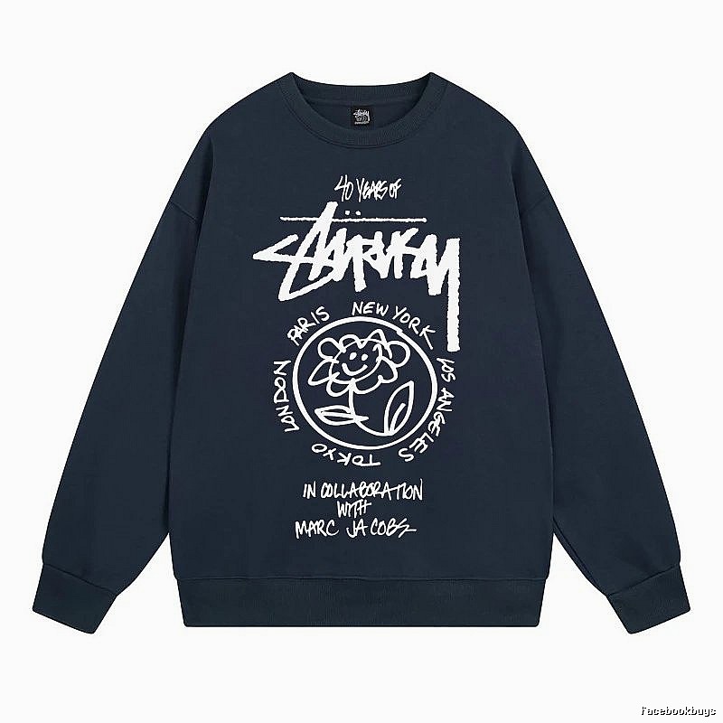 Stussy Navy Style 539 Graphic SweatShirt Poolside Style