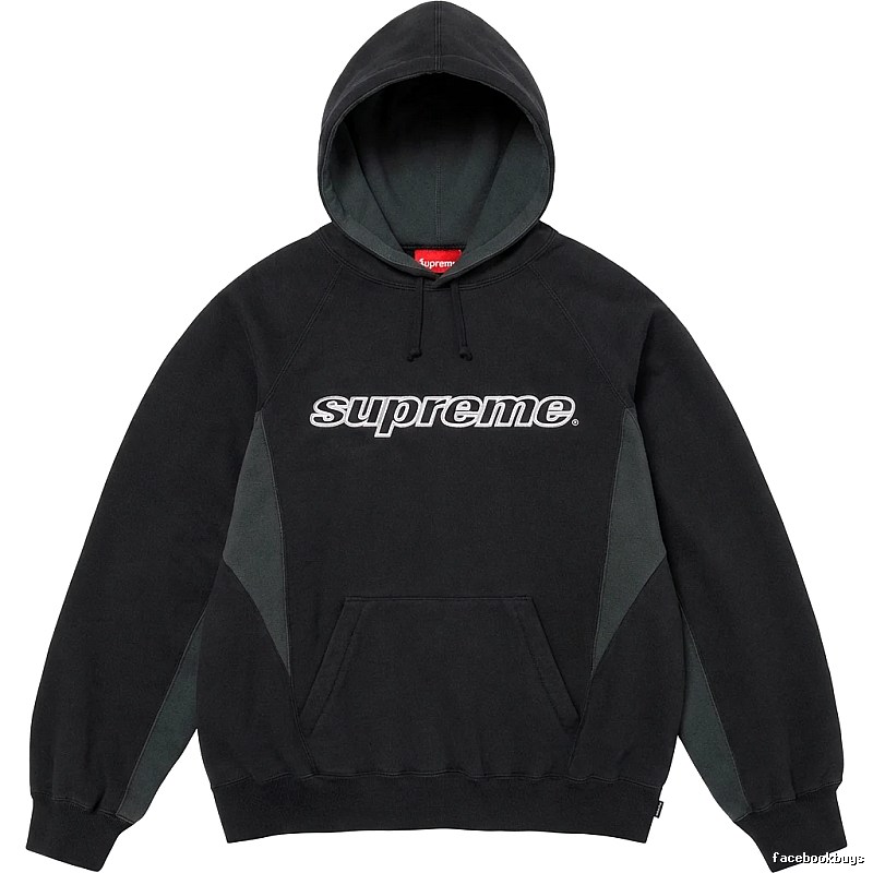 Supreme patchwork-style black hoodie