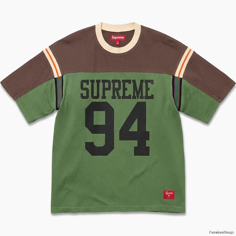 Supreme retro-style green and brown color-blocking T-shirt