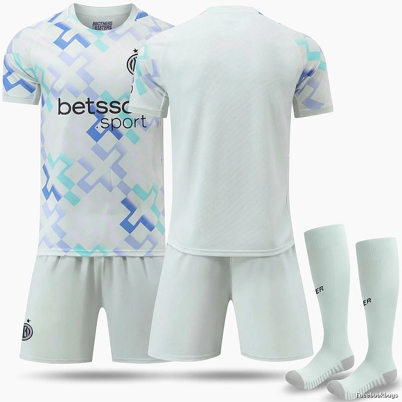 The geometric-style white jersey of Inter Milan.