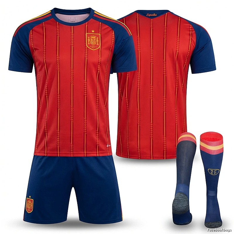 The red and blue striped football jersey of Spain.