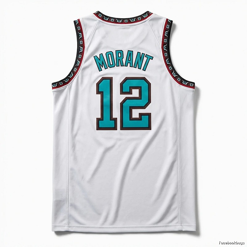 The white basketball uniform of Ja Morant of the Grizzlies.