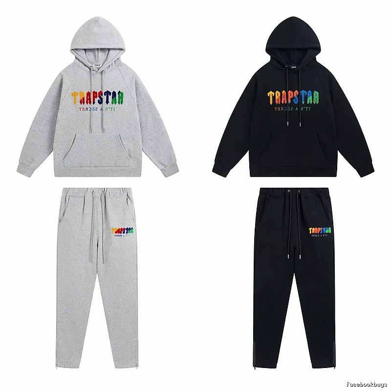 Trapstar Rainbow Wind Grey/Black Hooded Set