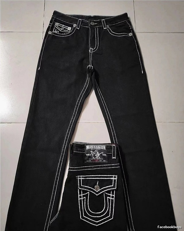 True Religion Black White Contrast Stitch Jeans Daily Styling Logo