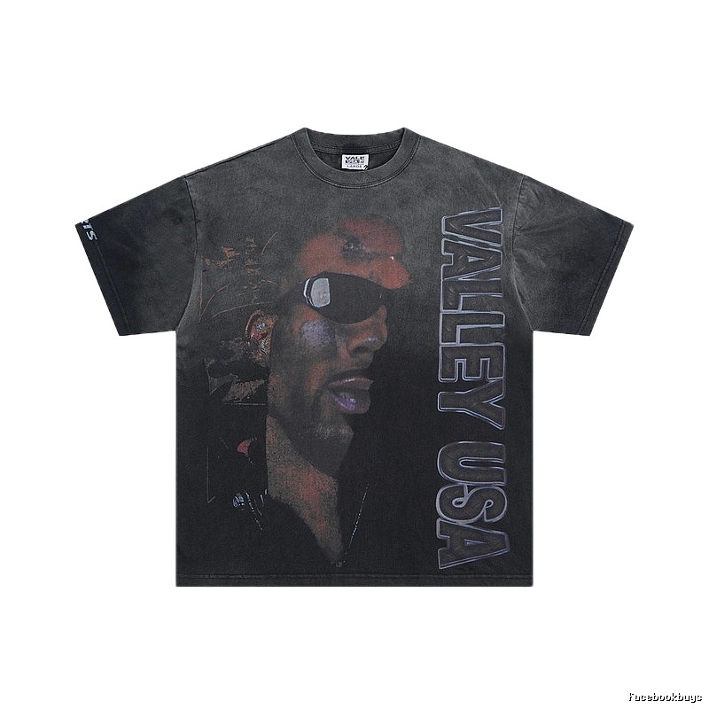 Valley Portrait Printed American Retro Black T-shirt