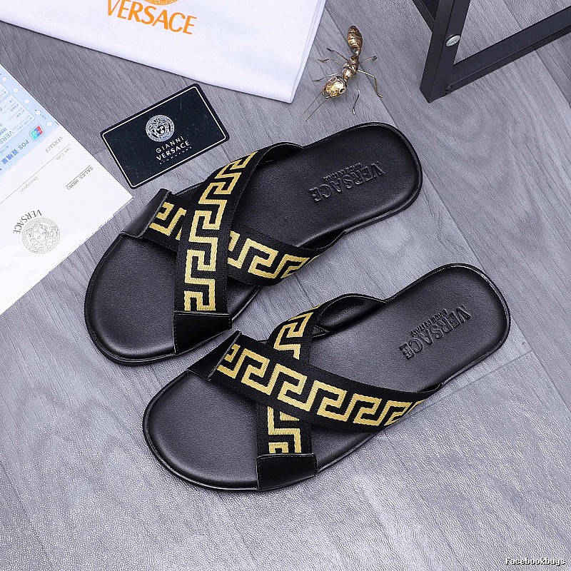Versace Greca Collection Edgy Street Style Black & Yellow Slides