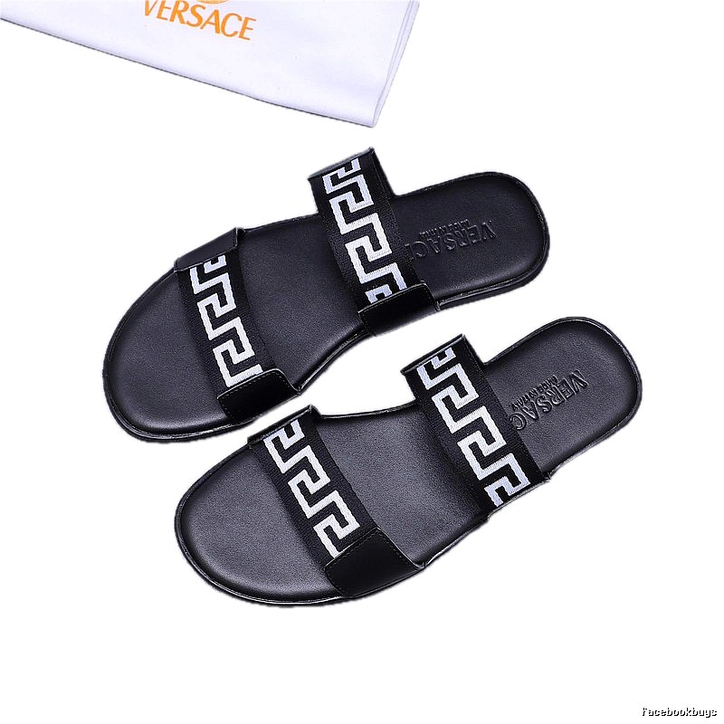 Versace Greek Key Light Luxury Style Black Slides