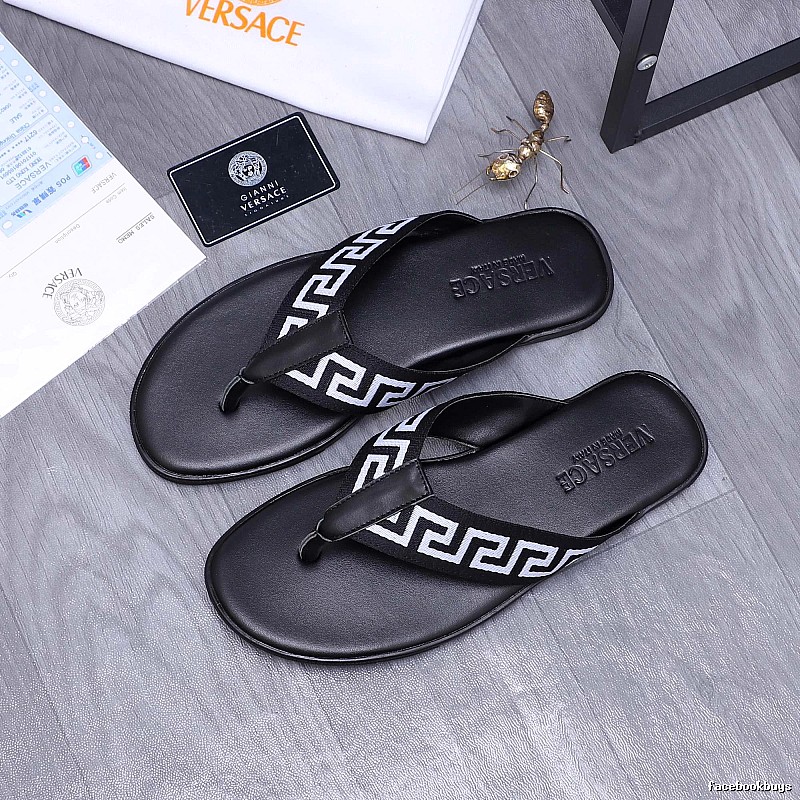 Versace Greek Key Trendy Style Black Flip-Flops