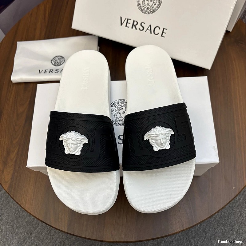 Versace Medusa Streetwear Black & White One-strap Slide Sandals
