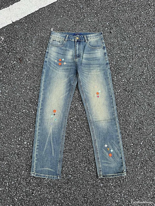 Washed Blue Travel Embellished Straight Jeans